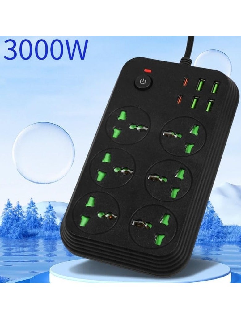 AMBERJACK - Surge Protector Power Strip 3000W 6 Outlets with 6 Plugs,PD 4-USB Ports USB Extension Cord,For Multiple Devices Smartphone Tablet Laptop Computer. - Image 1