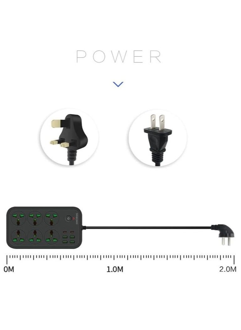 AMBERJACK - Surge Protector Power Strip 3000W 6 Outlets with 6 Plugs,PD 4-USB Ports USB Extension Cord,For Multiple Devices Smartphone Tablet Laptop Computer. - Image 1