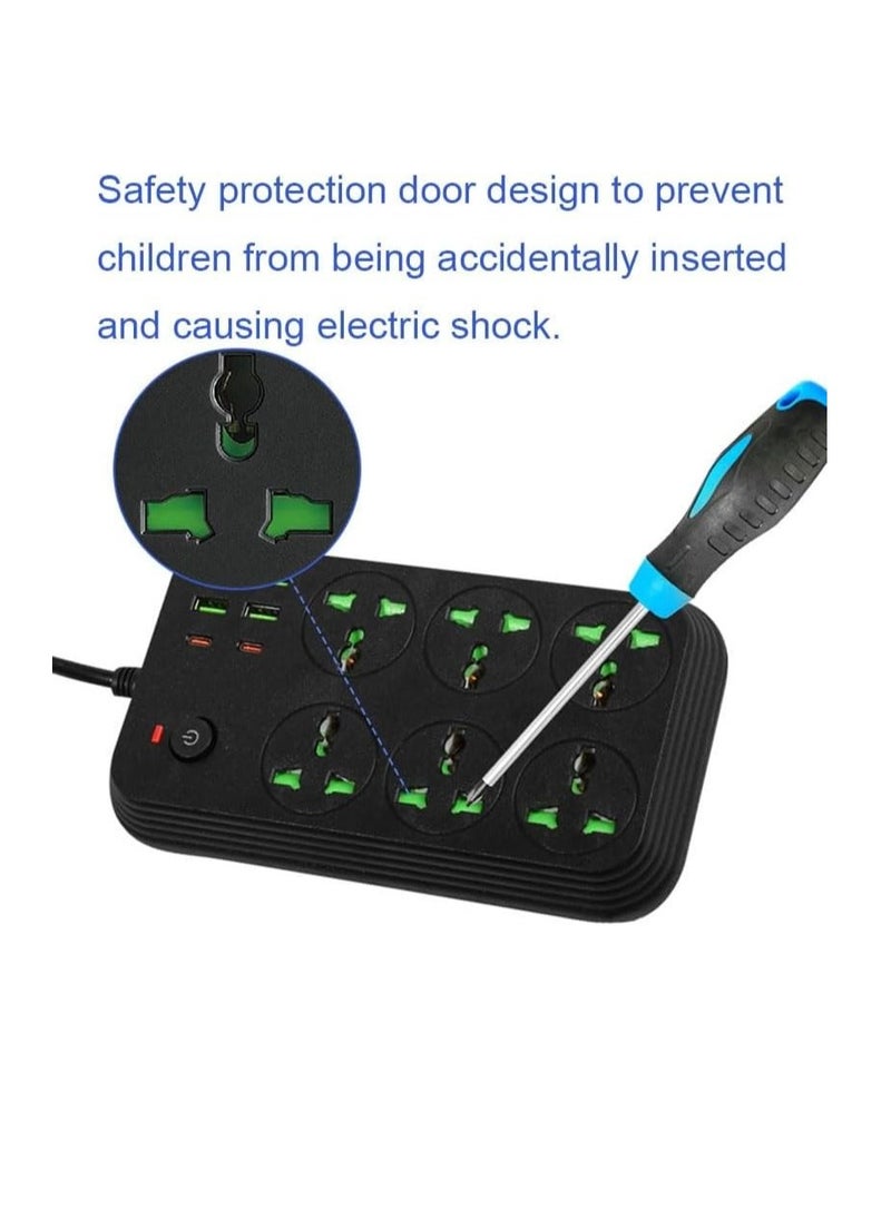 AMBERJACK - Surge Protector Power Strip 3000W 6 Outlets with 6 Plugs,PD 4-USB Ports USB Extension Cord,For Multiple Devices Smartphone Tablet Laptop Computer. - Image 1
