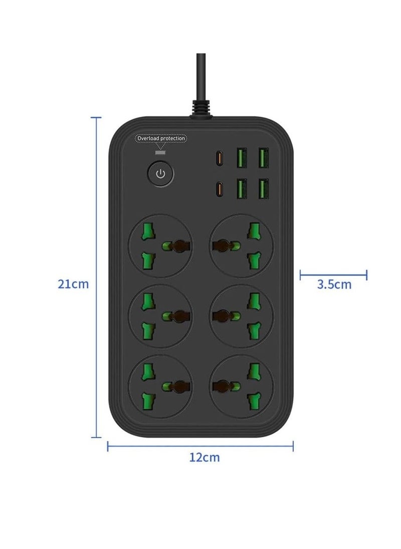 AMBERJACK - Surge Protector Power Strip 3000W 6 Outlets with 6 Plugs,PD 4-USB Ports USB Extension Cord,For Multiple Devices Smartphone Tablet Laptop Computer. - Image 1