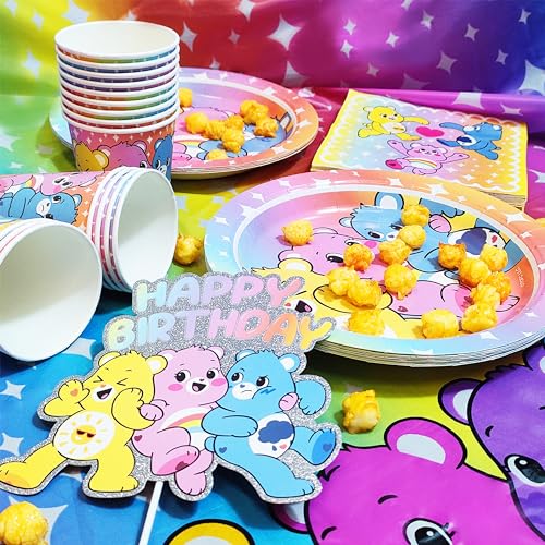 LUV HER Care Bears Birthday Decorations 58Pcs Table Decorations Party Supplies: Paper Plates, Cups Napkins, Table Cloth Cake Topper Rainbow Party Favor Gender Reveal Decor 3+ - Image 2