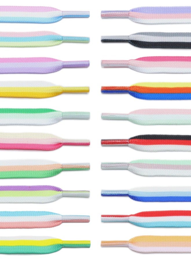 DELELE Colored Striped Flat Shoelaces: Sneakers Replacement Shoe Laces 2 Pair, 19 White Green Purple, 39 inch(100CM) - Image 4