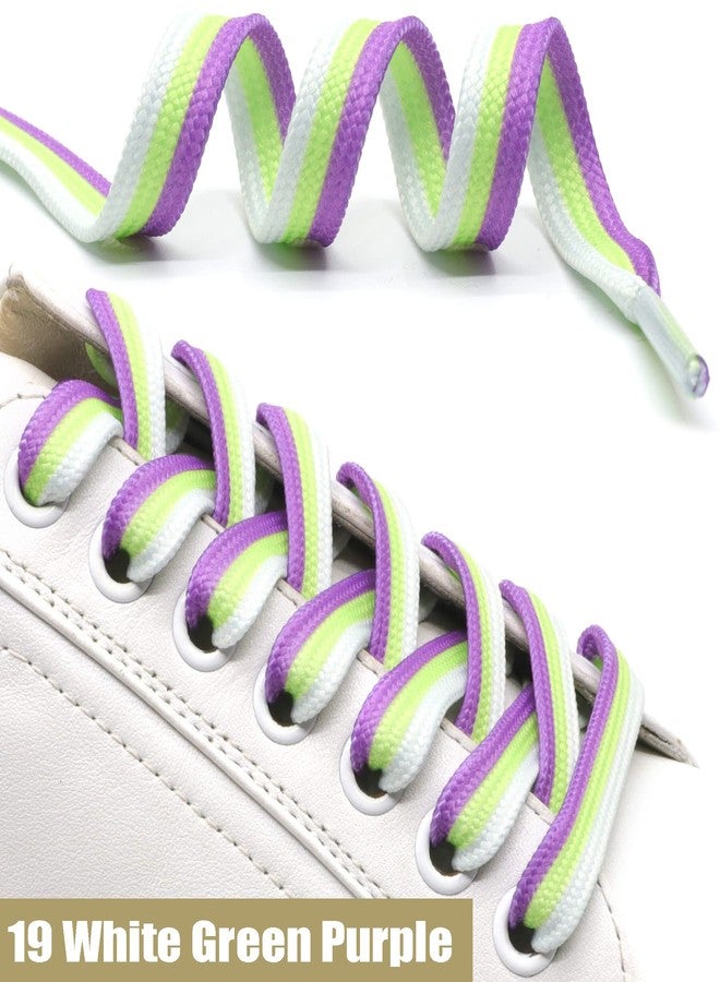 DELELE Colored Striped Flat Shoelaces: Sneakers Replacement Shoe Laces 2 Pair, 19 White Green Purple, 39 inch(100CM) - Image 3