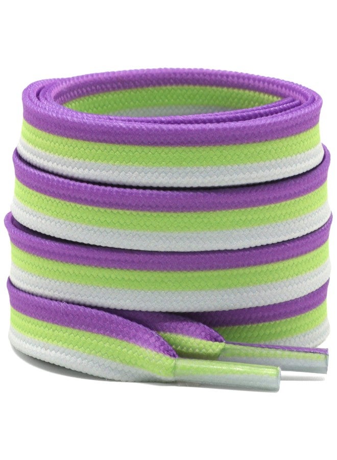 DELELE Colored Striped Flat Shoelaces: Sneakers Replacement Shoe Laces 2 Pair, 19 White Green Purple, 39 inch(100CM) - Image 1