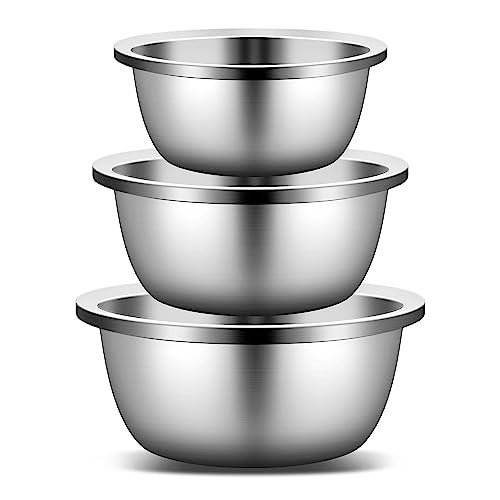 Enther Mixing Bowls - Set of 3 Stainless Steel Mixing Bowls with 304 Stainless Steel - Heavy Duty, Easy To Clean, Nesting Bowls Space Saving Storage, Great for Cooking, Baking, Salad,Silver - Image 1
