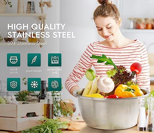 Enther Mixing Bowls - Set of 3 Stainless Steel Mixing Bowls with 304 Stainless Steel - Heavy Duty, Easy To Clean, Nesting Bowls Space Saving Storage, Great for Cooking, Baking, Salad,Silver - Image 4