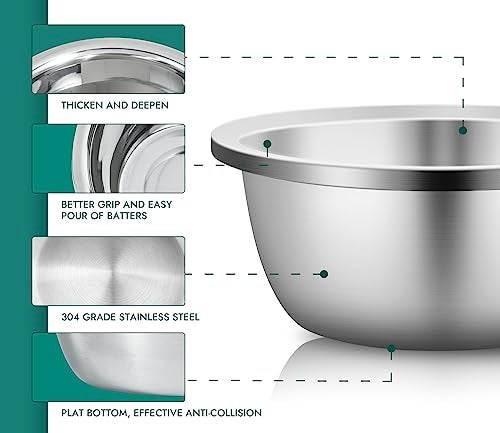 Enther Mixing Bowls - Set of 3 Stainless Steel Mixing Bowls with 304 Stainless Steel - Heavy Duty, Easy To Clean, Nesting Bowls Space Saving Storage, Great for Cooking, Baking, Salad,Silver - Image 3