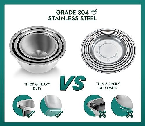 Enther Mixing Bowls - Set of 3 Stainless Steel Mixing Bowls with 304 Stainless Steel - Heavy Duty, Easy To Clean, Nesting Bowls Space Saving Storage, Great for Cooking, Baking, Salad,Silver - Image 5