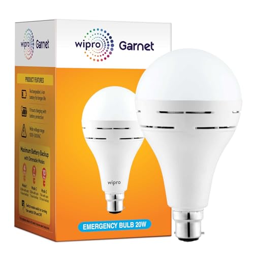 Wipro Garnet 20w LED Emergency Bulb | Cool Day White (6500K) | B22 | Inverter Bulb for Home | Upto 10 Hours Back up with dimmable Modes | Li-ion Battery | Over Charging Protection | Pack of 1 - Image 1