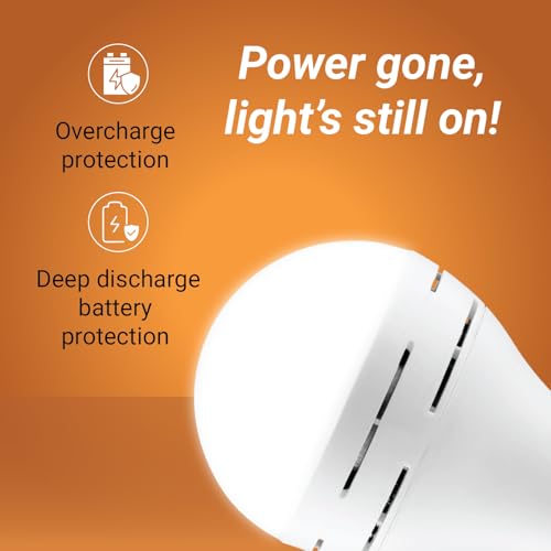Wipro Garnet 20w LED Emergency Bulb | Cool Day White (6500K) | B22 | Inverter Bulb for Home | Upto 10 Hours Back up with dimmable Modes | Li-ion Battery | Over Charging Protection | Pack of 1 - Image 4