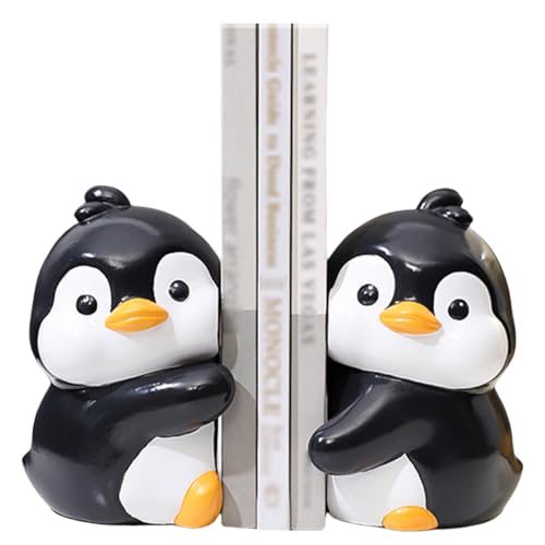 Cute Hug Penguins Decorative Bookends Unique Animal Book Ends to Hold Books Creative Resin Book Holder Stopper for Home Office Desk Bookshelf Decoration