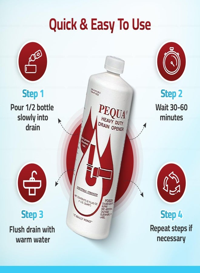 شركة PEQUA INDUSTRIES P-10232 منظف مصارف Pequa شديد التحمل، تركيبة غير حمضية وسريعة المفعول، منظف مصارف صناعي قوي للأحواض، وأحواض الاستحمام، وخزانات الصرف الصحي - 32 أونصة (عبوة من 2) - Image 5