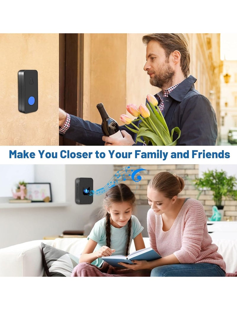 Wireless Doorbell Kit, LED Flash 55 Melodies 5 Levels Volume, Home Security Bell Chimes, IP55 Waterproof Button Outdoor Bell + Indoor Chime 2 Chimes Doorbell - Image 3