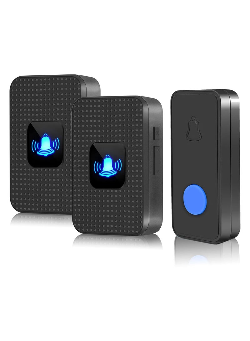 Wireless Doorbell Kit, LED Flash 55 Melodies 5 Levels Volume, Home Security Bell Chimes, IP55 Waterproof Button Outdoor Bell + Indoor Chime 2 Chimes Doorbell - Image 1