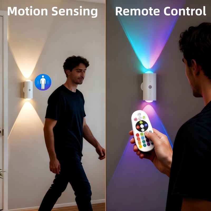Rechargeable Remote Control LED Motion Sensor Wall Light 2pcs 16 Color Modes Dimmable Magnetic Mount - Image 2