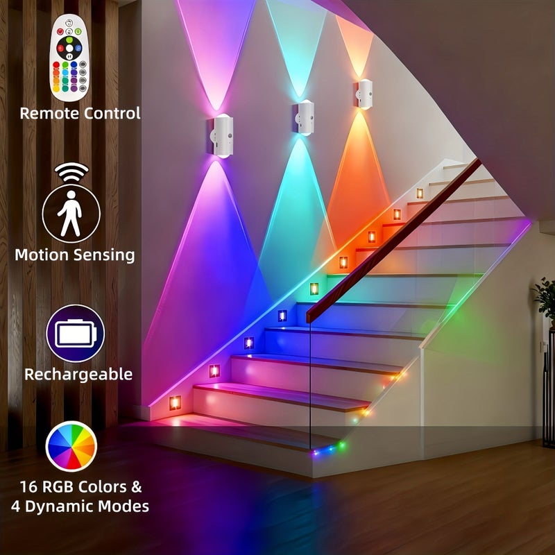 Rechargeable Remote Control LED Motion Sensor Wall Light 2pcs 16 Color Modes Dimmable Magnetic Mount - Image 3