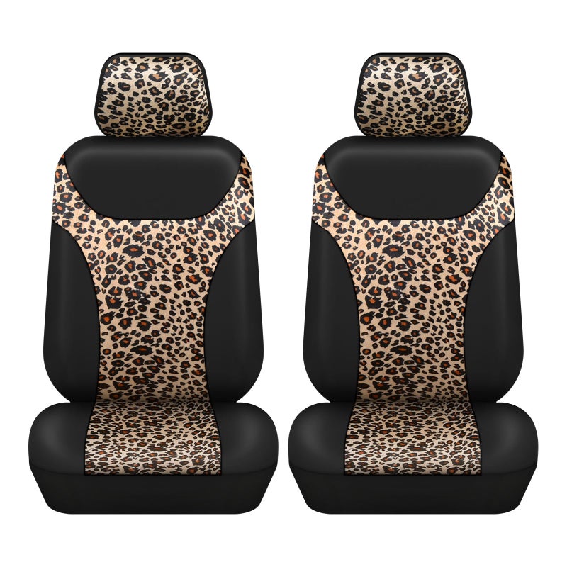AUTOFAN Universal Fit Front Car Seat Covers (2-Pack) â€“ Premium PU Leather with Leopard Print Design, Airbag Compatible, Easy Installation, Stylish Interior Upgrade for Cars & SUVs - Image 1