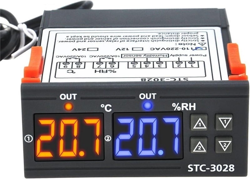 منظم الحرارة والرطوبة STC-3028 بجهد 110V/220V وتيار مستمر 12/24V مع شاشة LED ثنائية العرض الرقمية لضبط درجة الحرارة والرطوبة لحاضنة داخلية (AC110-220V) - Image 1