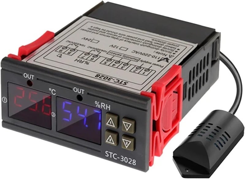 منظم الحرارة والرطوبة STC-3028 بجهد 110V/220V وتيار مستمر 12/24V مع شاشة LED ثنائية العرض الرقمية لضبط درجة الحرارة والرطوبة لحاضنة داخلية (AC110-220V) - Image 2