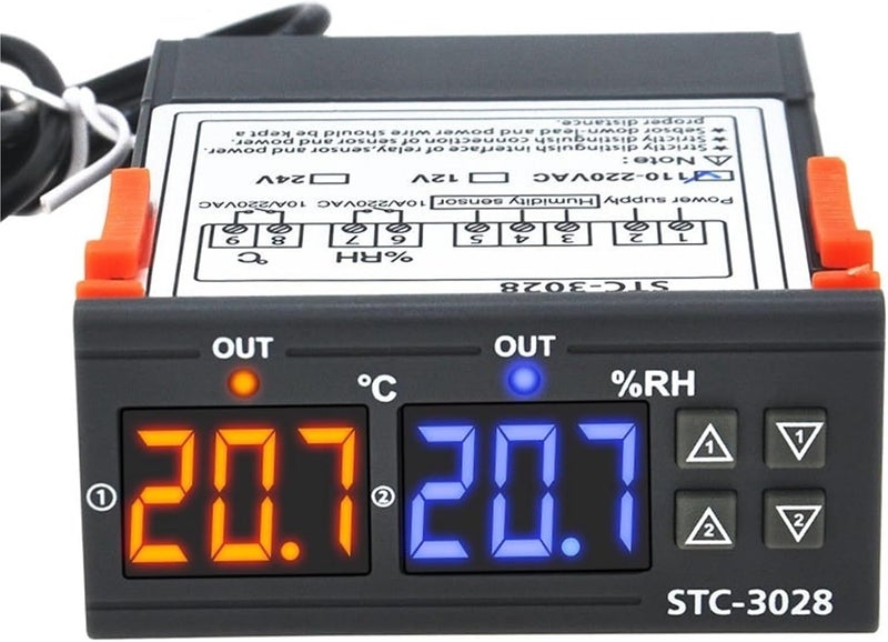 منظم الحرارة والرطوبة STC-3028 بجهد 110V/220V وتيار مستمر 12/24V مع شاشة LED ثنائية العرض الرقمية لضبط درجة الحرارة والرطوبة لحاضنة داخلية (AC110-220V) - Image 4