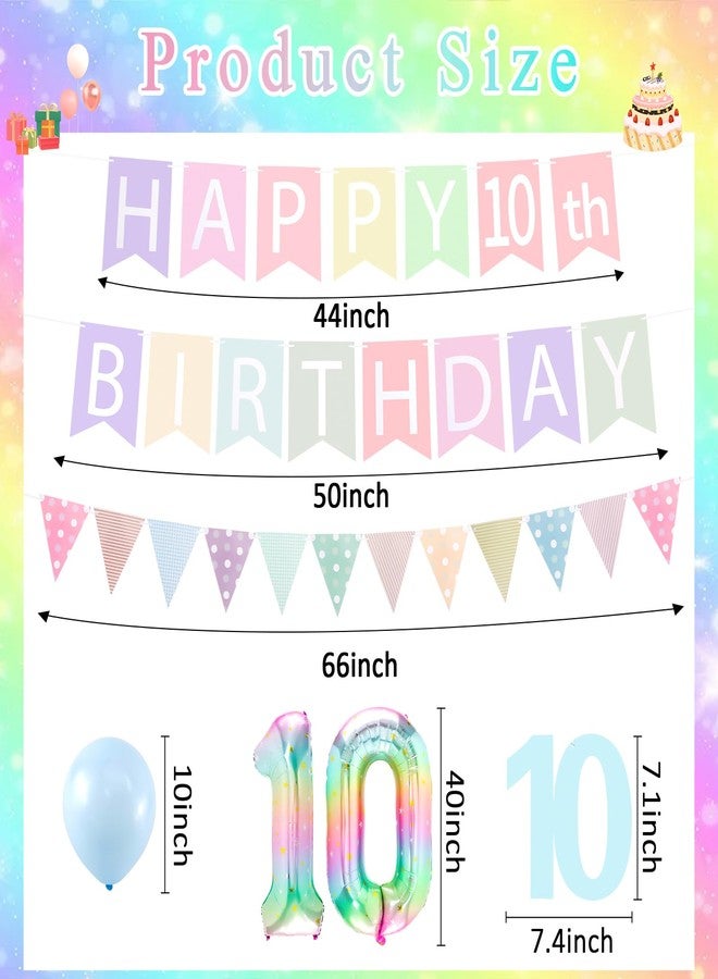 Hapdoo 10th Birthday Decorations for Girls Set - 10 Year Old Girl Birthday Decorations Happy 10th Party Banner Triangle Flag Hanging Swirls Streamers, 40 Inch Rainbow Gradient Number 10 Balloon - Image 2