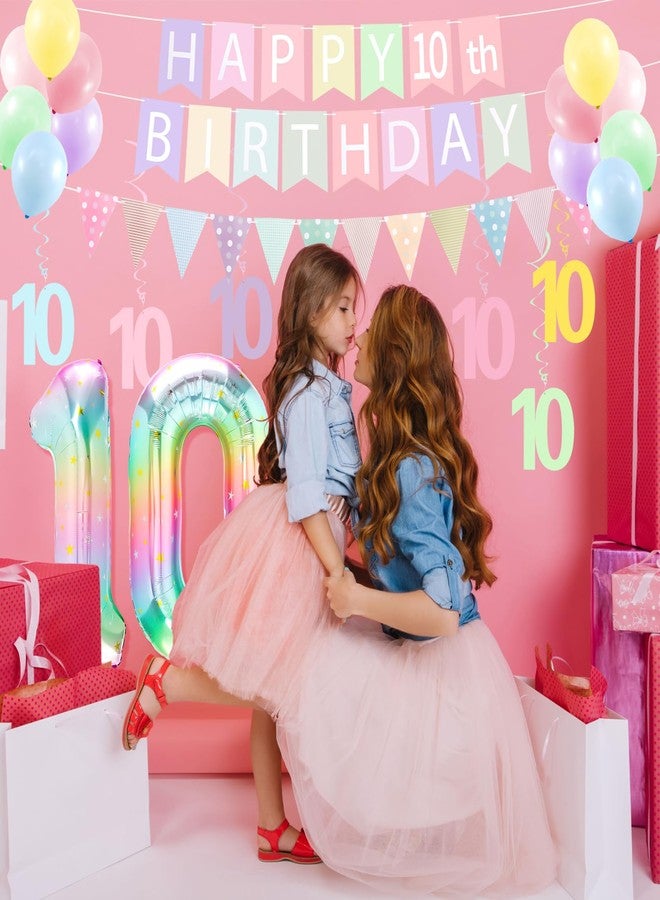 Hapdoo 10th Birthday Decorations for Girls Set - 10 Year Old Girl Birthday Decorations Happy 10th Party Banner Triangle Flag Hanging Swirls Streamers, 40 Inch Rainbow Gradient Number 10 Balloon - Image 5
