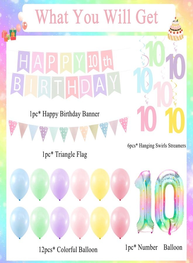 Hapdoo 10th Birthday Decorations for Girls Set - 10 Year Old Girl Birthday Decorations Happy 10th Party Banner Triangle Flag Hanging Swirls Streamers, 40 Inch Rainbow Gradient Number 10 Balloon - Image 3
