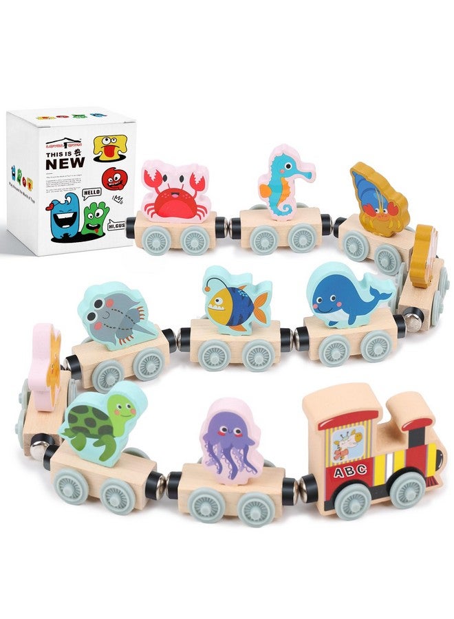 LovesTown LovesTown Magnetic Wooden Sea Animal Train Set, Montessori Ocean Animal Toys for Kids, Educational Preschool Learning Activities, Toddler Birthday Gifts, 11 PCS  - Image 1