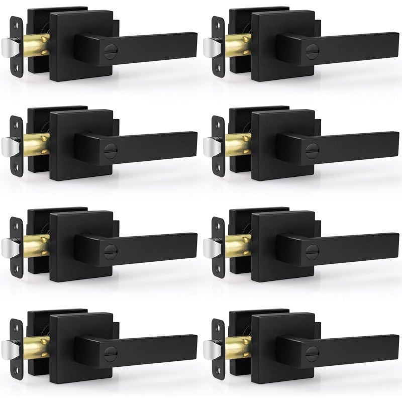 Estmoon 8 Pack Door Handles Black Interior Door Knobs, Keyless Privacy Door Levers with Lock Heavy Duty Door Handle for Bedroom Bathroom - Image 1