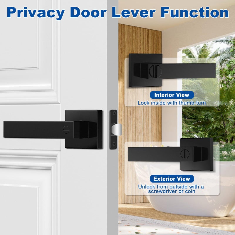 Estmoon 8 Pack Door Handles Black Interior Door Knobs, Keyless Privacy Door Levers with Lock Heavy Duty Door Handle for Bedroom Bathroom - Image 3