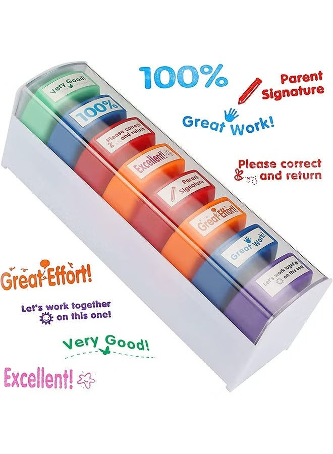 Self-Inking Teacher Stamp Set for Grading Classroom Teachers Review Homework Feedback Parents Signature Colorful Business Stamps 8 PCS - Image 1