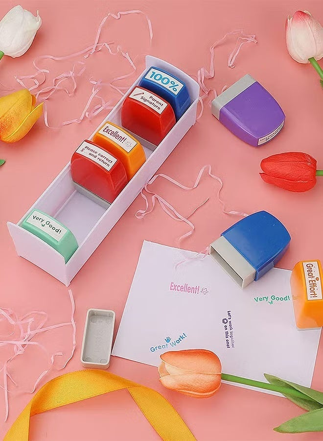 Self-Inking Teacher Stamp Set for Grading Classroom Teachers Review Homework Feedback Parents Signature Colorful Business Stamps 8 PCS - Image 2