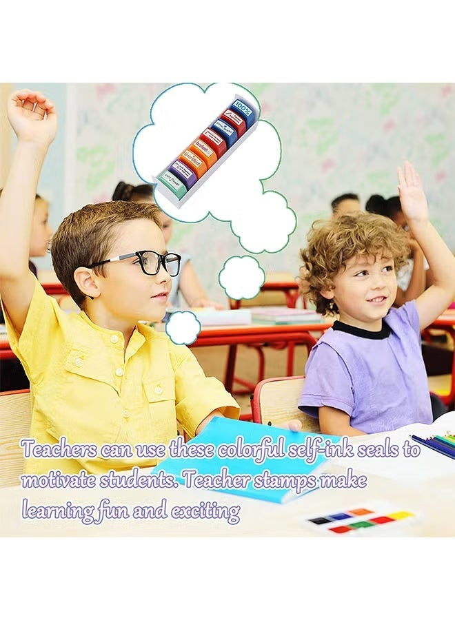 Self-Inking Teacher Stamp Set for Grading Classroom Teachers Review Homework Feedback Parents Signature Colorful Business Stamps 8 PCS - Image 5