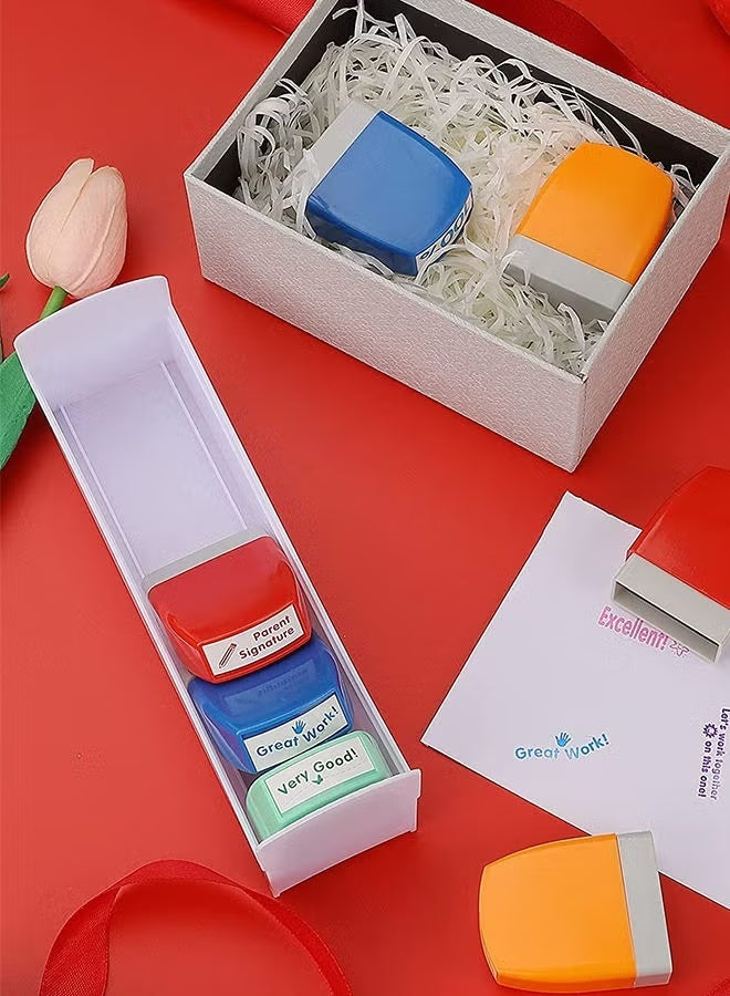 Self-Inking Teacher Stamp Set for Grading Classroom Teachers Review Homework Feedback Parents Signature Colorful Business Stamps 8 PCS - Image 4