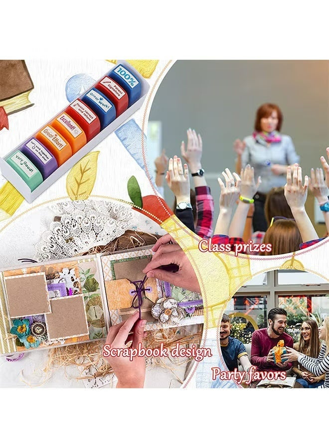 Self-Inking Teacher Stamp Set for Grading Classroom Teachers Review Homework Feedback Parents Signature Colorful Business Stamps 8 PCS - Image 3