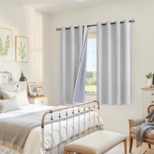 YoungsTex Linen Textured Blackout Curtains for Bedroom, Full Room Darkening Linen Window Curtain Drapes with Thermal Insulated Liner for Farmhouse Grommet, 2 Panels, 52 X 63 Inch, Birch - Image 3