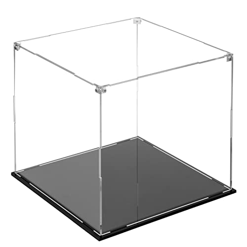 Cliselda Cliselda Clear Acrylic Display Case with Black Base 10x10x10 in Sturdy Acrylic Display Box Countertop Box Square Glass Case Dustproof Protection Showcase for Action Figures Toys Collectibles 