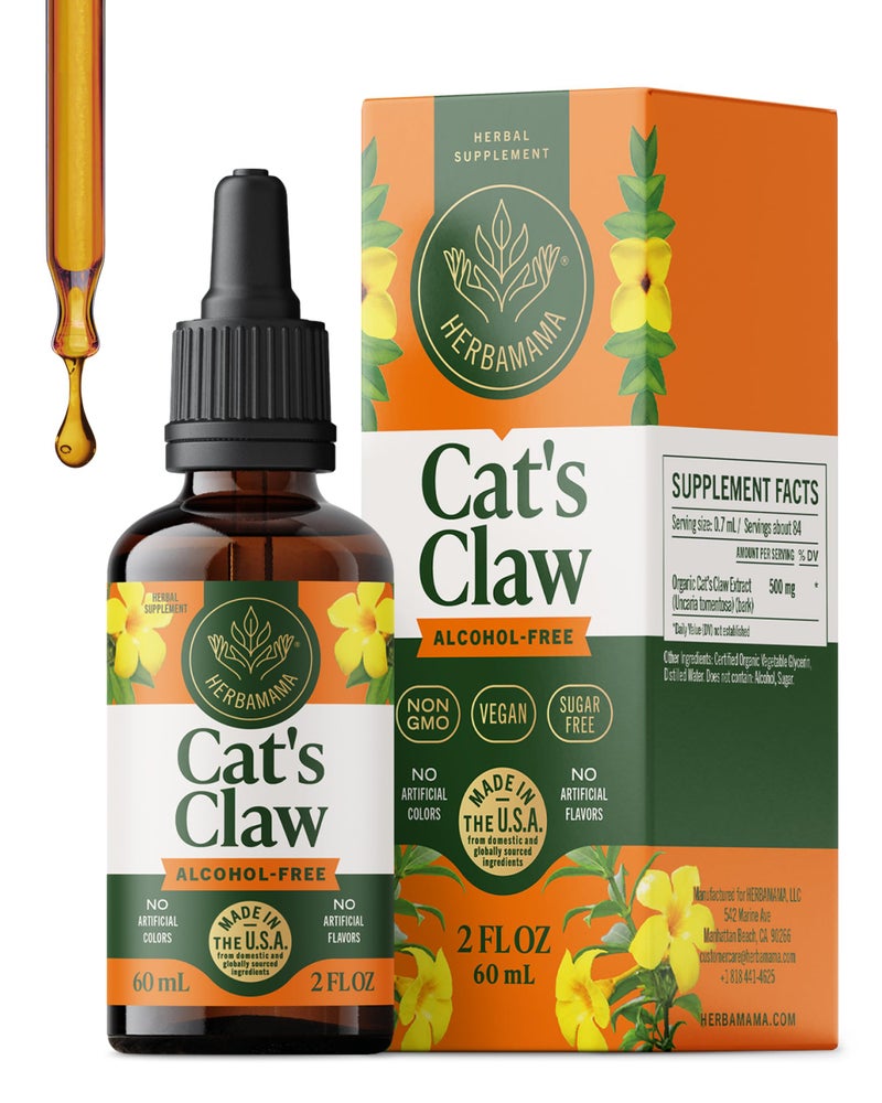 HERBAMAMA Cat's Claw Tincture - Vegan Cat's Claw Extract Supplement for Immune Support - Non-GMO, Alcohol & Sugar-Free Uncaria Tomentosa Drops - Image 1