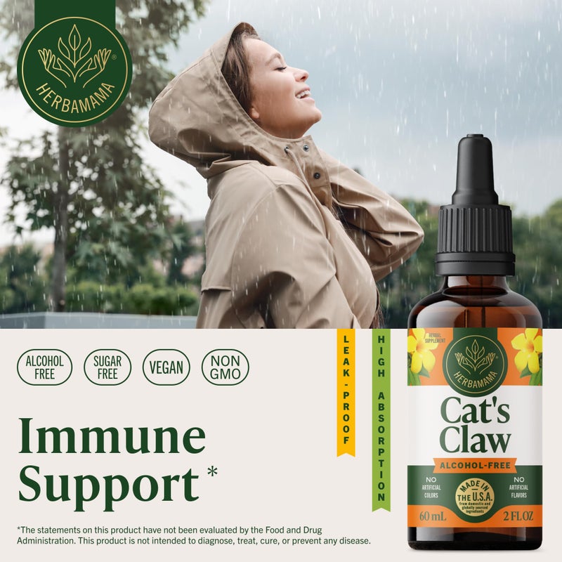 HERBAMAMA Cat's Claw Tincture - Vegan Cat's Claw Extract Supplement for Immune Support - Non-GMO, Alcohol & Sugar-Free Uncaria Tomentosa Drops - Image 2