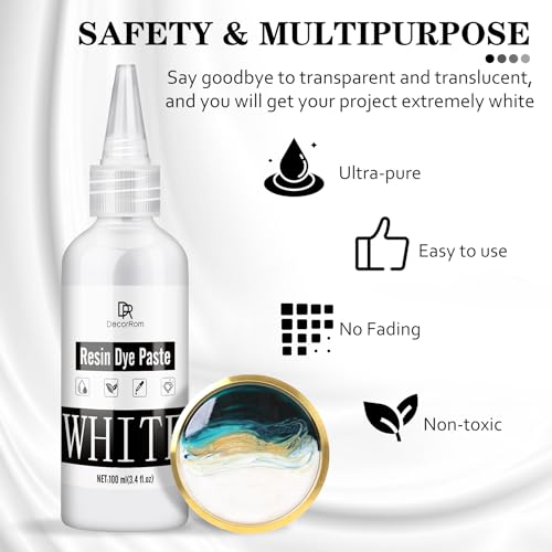 DecorRom White Epoxy Resin Pigment Paste - 3.4 fl.oz/100ml High Concentrated Colorant for Resin Art, Ocean Waves, Cells Effects - Opaque White Resin Dye for Painting, Coasters, River Tables & DIY Crafts - Image 4