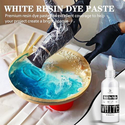 DecorRom White Epoxy Resin Pigment Paste - 3.4 fl.oz/100ml High Concentrated Colorant for Resin Art, Ocean Waves, Cells Effects - Opaque White Resin Dye for Painting, Coasters, River Tables & DIY Crafts - Image 3