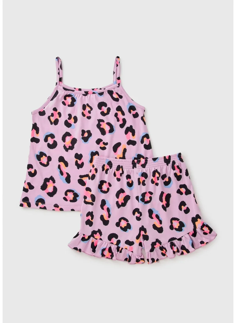 Matalan Girls Purple Leopard Print Short Pyjama Set