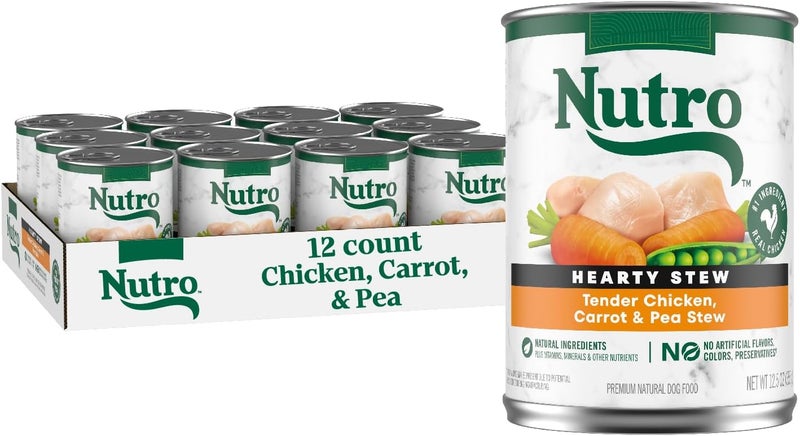 Nutro Hearty Stew Cuts in Gravy Adult Wet Dog Food Tender Chicken, Carrot & Pea Stew, 12.5 oz Cans (12 Count, Pack of 1) - Image 1