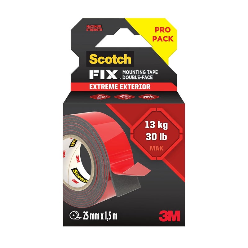 Scotch FIX Extreme Exterior Mounting Tape - 25mm x 1.5m, Heavy Duty, Weather Resistant - Image 1