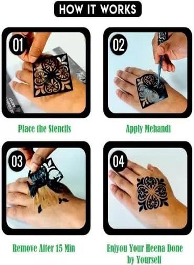 JMC Mehndi Henna Stencil Set - 4 Pcs Floral & Mandala Body Art Templates for Bridal, Festival & Temporary Tattoos Ras52 - Image 5
