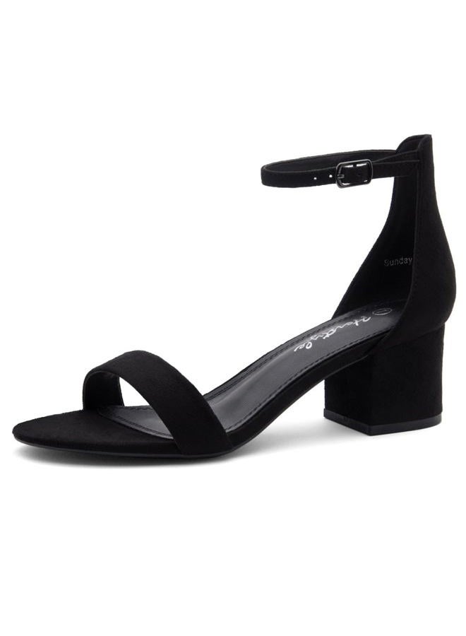 Herstyle Sunday Women's Open Toe Ankle Strap Block Chunky Low Heeled Sandal Comfortable Office Pump Shoes Black 8.5 - Image 1