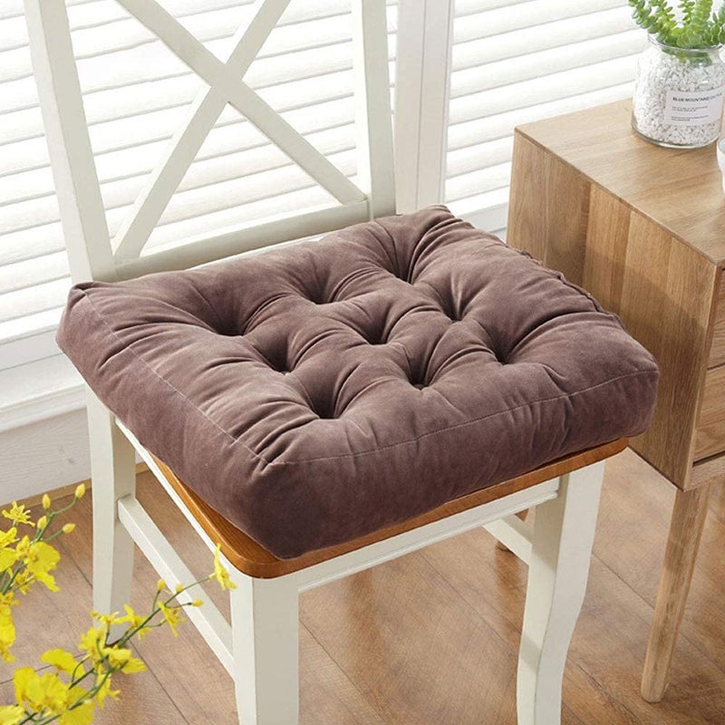 INDIAN DECOR 80613 Set of 2 Seat Cushions Cotton Covered Booster Cushion Thick Seat Pads Extra Firm 10cm 4 Adults ChairArmchairGarden Chair Brown - Image 1