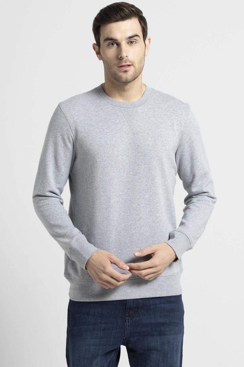 Van Heusen Athleisure Men Sweatshirt - Cotton Rich - Ultra Soft, Crew Neck, Long Sleeve_60076_Grey Melange_XL - Image 2