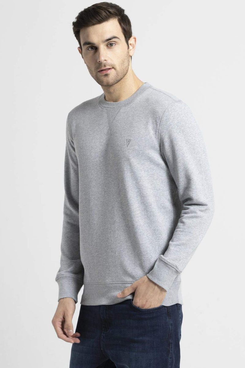 Van Heusen Athleisure Men Sweatshirt - Cotton Rich - Ultra Soft, Crew Neck, Long Sleeve_60076_Grey Melange_XL - Image 4