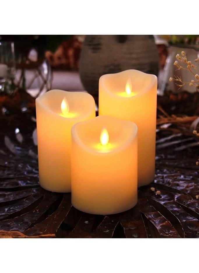 Generic - Flameless LED Candle Flickering Real Wax Faux Wick Moving Flame Effect Set of 3 Ivory Real Wax Pillar LED Candles Battery Operated with Remote Controller - Image 1
